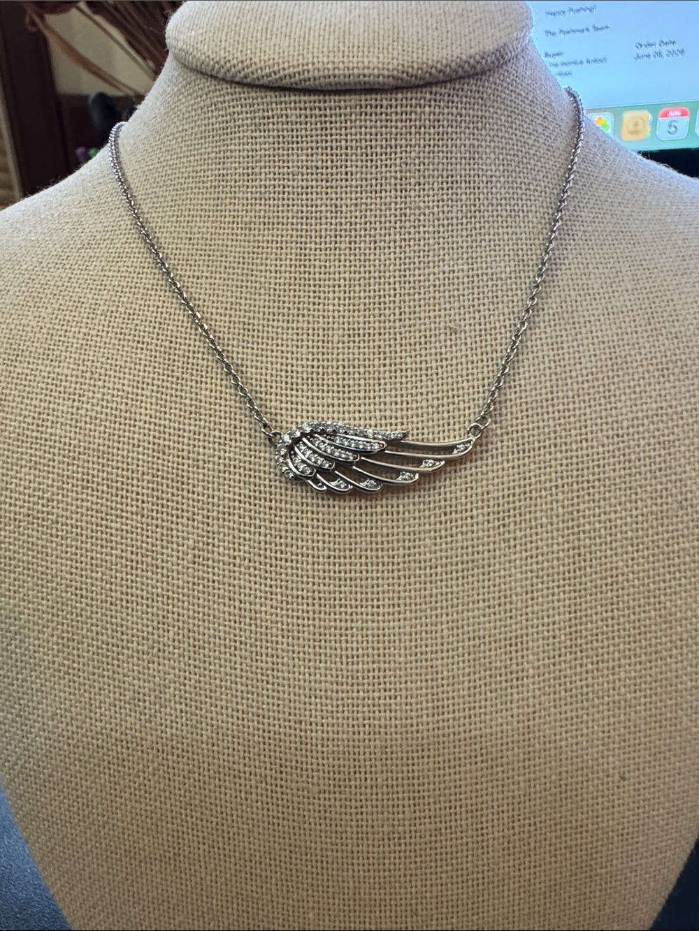 Origami Owl Silver Wing Necklace with Clear Crystals